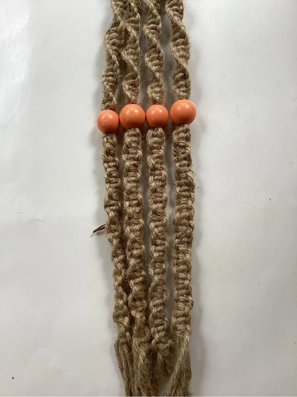 Plant Hanger Macrame Hand Crafted Jute Cord Peach Orange Wooden Beads